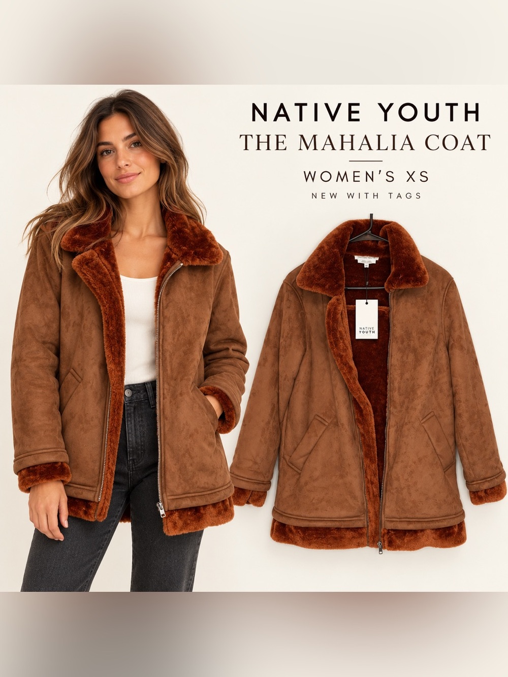 Native Youth The Mahalia Coat Women’s Size XS Brown NWT